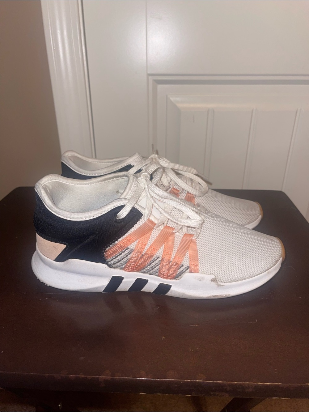 Women's Adidas Lightweight Athletic Sneakers in White and Peach